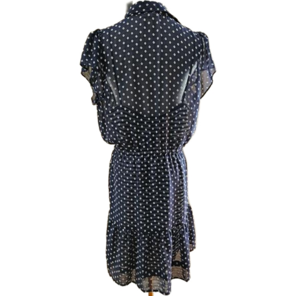 Maison Jules Navy Blue Floral Chiffon Sheer Dress w/Striped Lining-Size Large - Picture 4 of 6